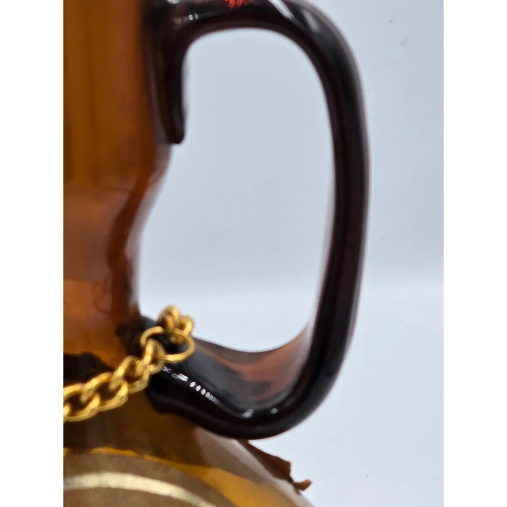 Vintage Tintorro Amber Glass Porron Decanter with Wood Stopper and Chain Handle